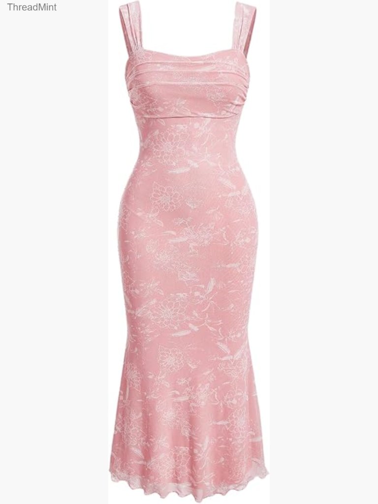 Women's Floral Ruched Cocktail Midi Dress Wedding Guest Formal